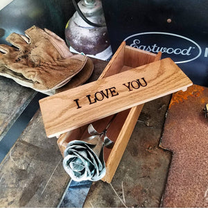 Handmade Rose in Oak Display Case