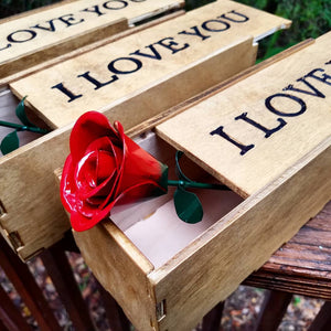 Handmade Rose in Oak Display Case